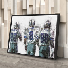 Troy Aikman, Michael Irvin & Emmitt Smith Canvas Art - Dallas Cowboys Wall Decor